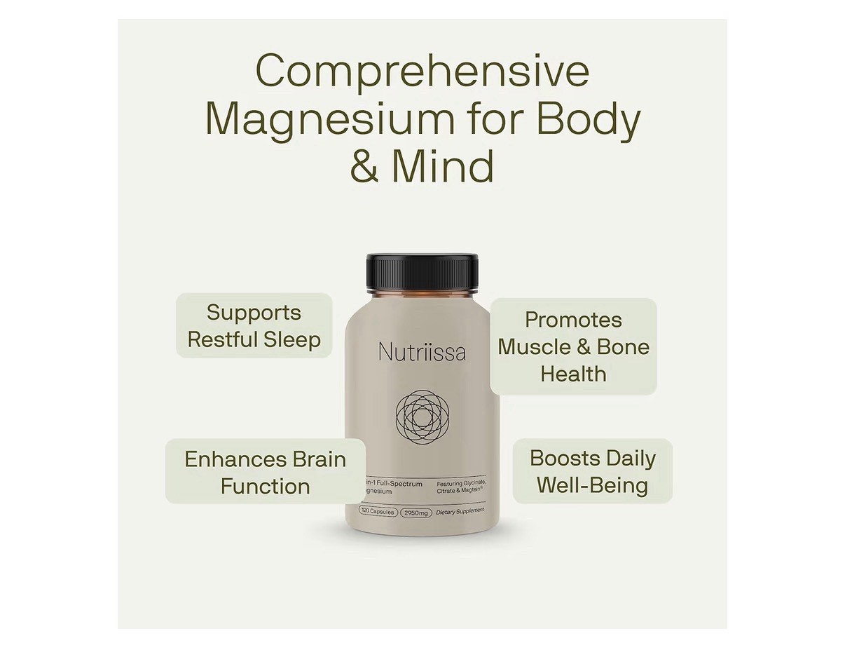 Nutriissa 12-in-1 Full-Spectrum Magnesium Featuring Glycinate Citrate & Magtein