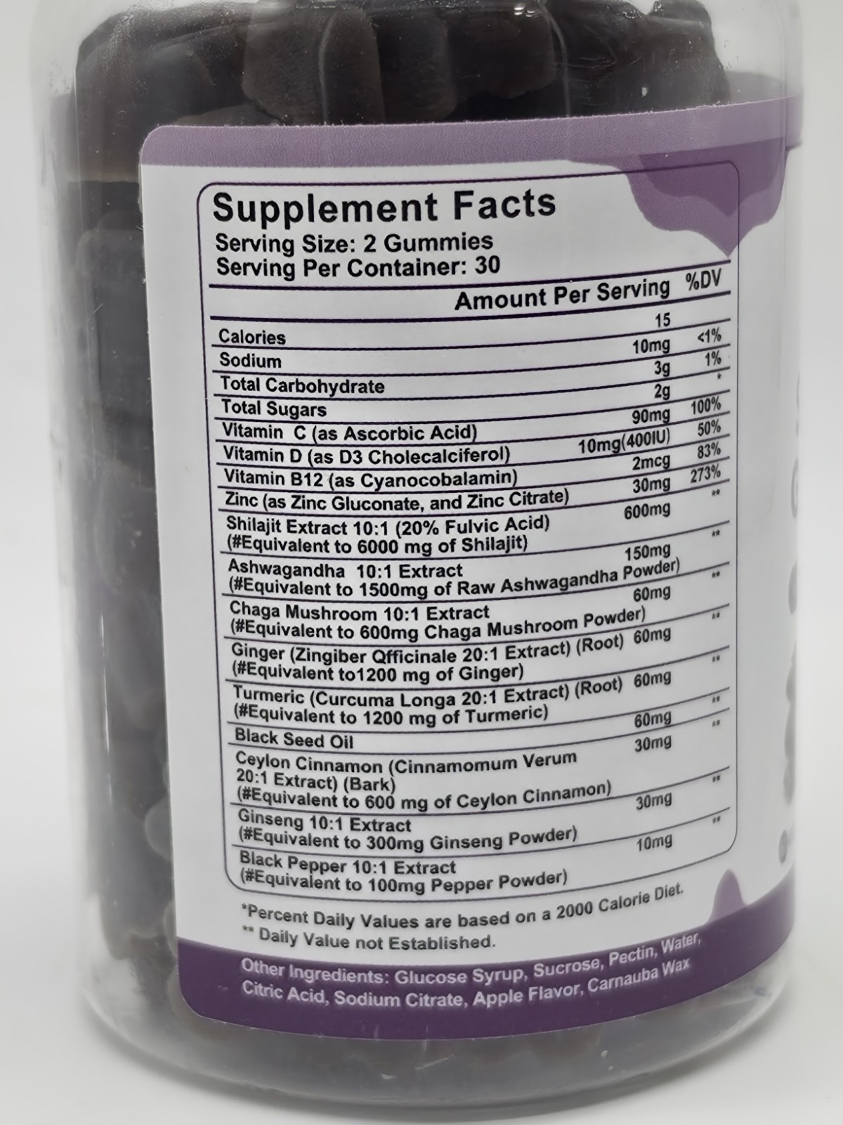 Shilajit Gummies with Chaga & Ashwagandha Vegan Energy Immune Support 60 Count