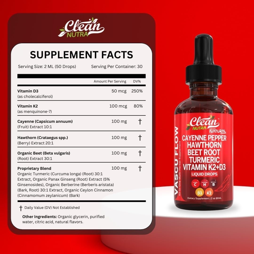 Cayenne Pepper Supplement Liquid Drops + Hawthorn Berry Vitamin D3 K2，Turmeric+