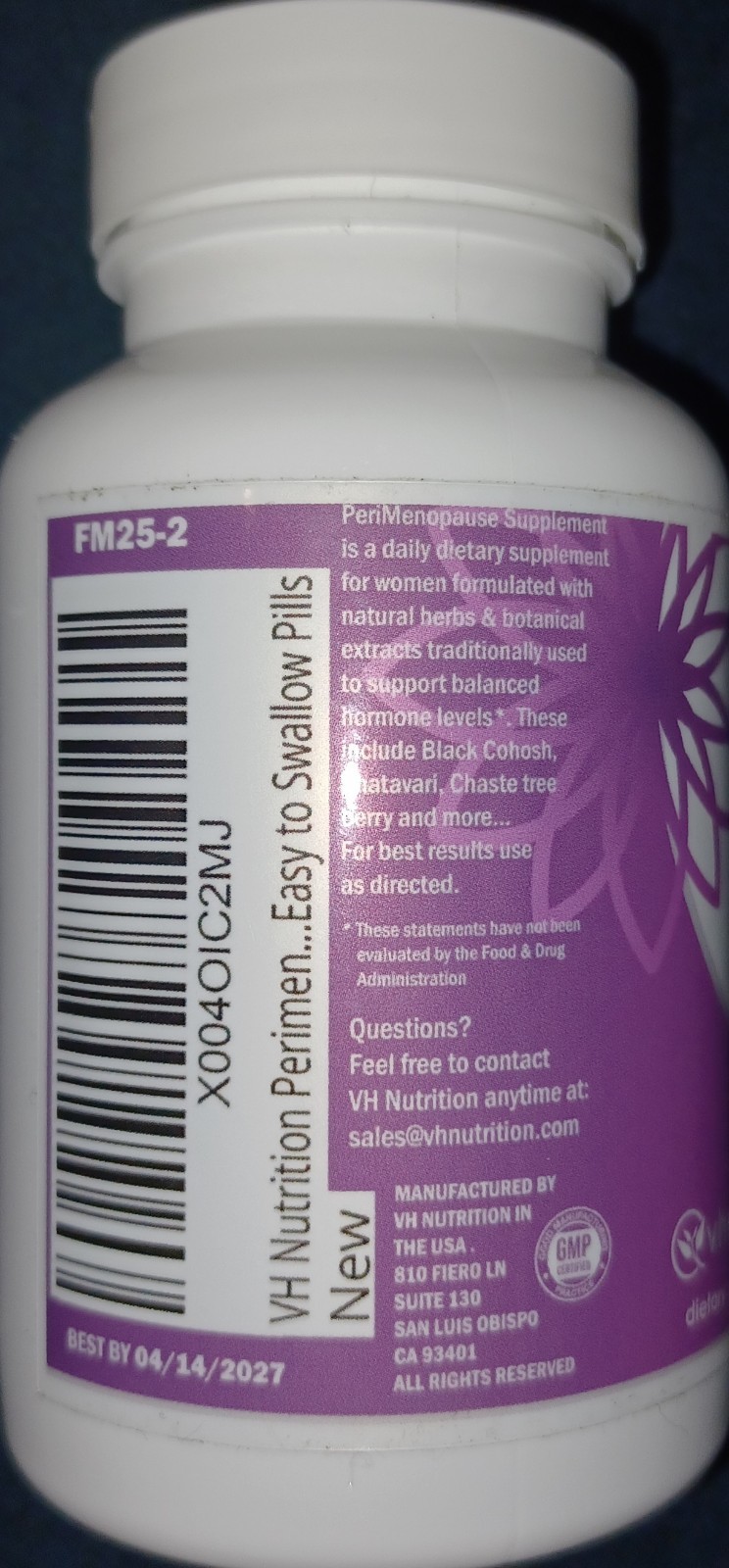 VH Nutrition Perimenopause Supplement for Women Menopause Support Herbal 60ct