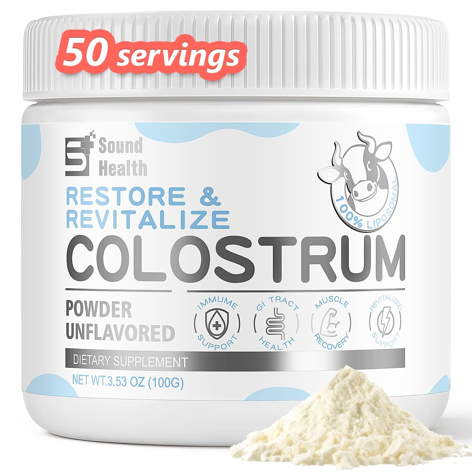 Colostrum Supplement Powder for Humans – Organic 3.5 Ounce (Pack of 1), Green
