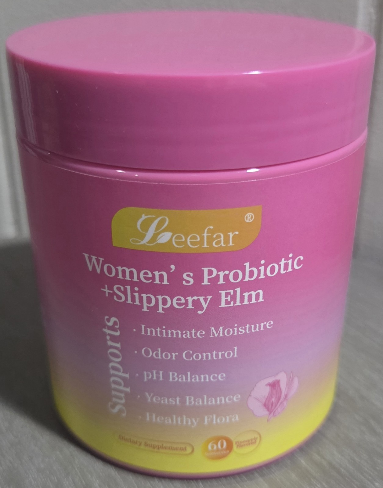 Leefar Women’s Probiotic + Slippery Elm Gummies Vegan 60ct Pineapple Exp 09/2027