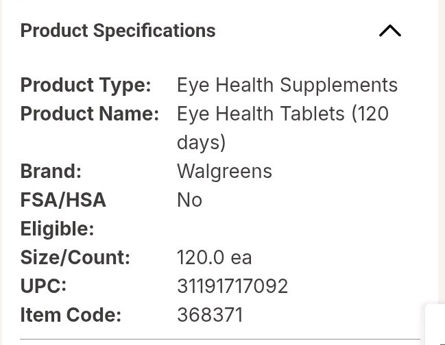 New Walgreens Brand Eye Health 120 Tablets Dietary Supplement Pack, Exp. 08/2026