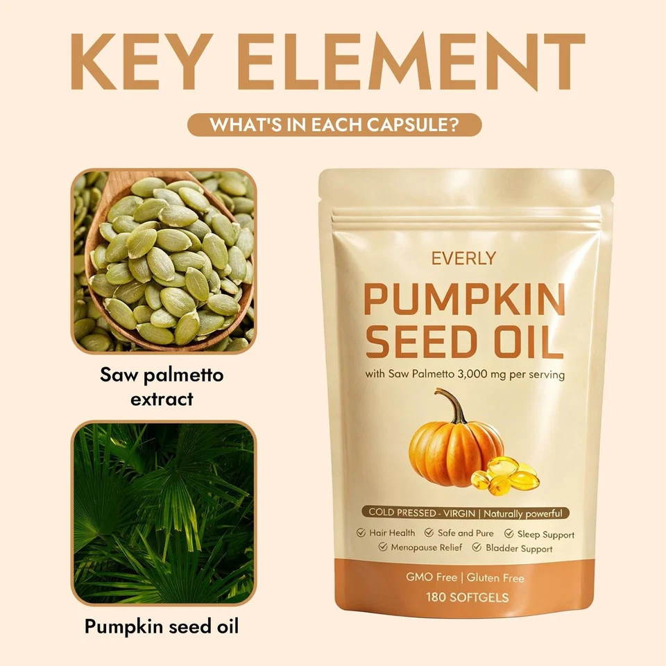 Pumpkin Seed Oil 3000mg Softgels Cold Pressed Virgin | Saw Palmetto | 180Count1