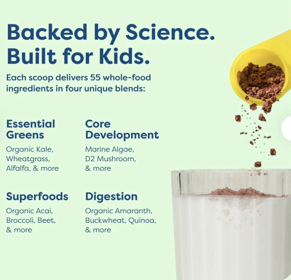 hiya Kids Daily Greens + Superfoods Powder, Chocolate, Vegan, 7.94 oz