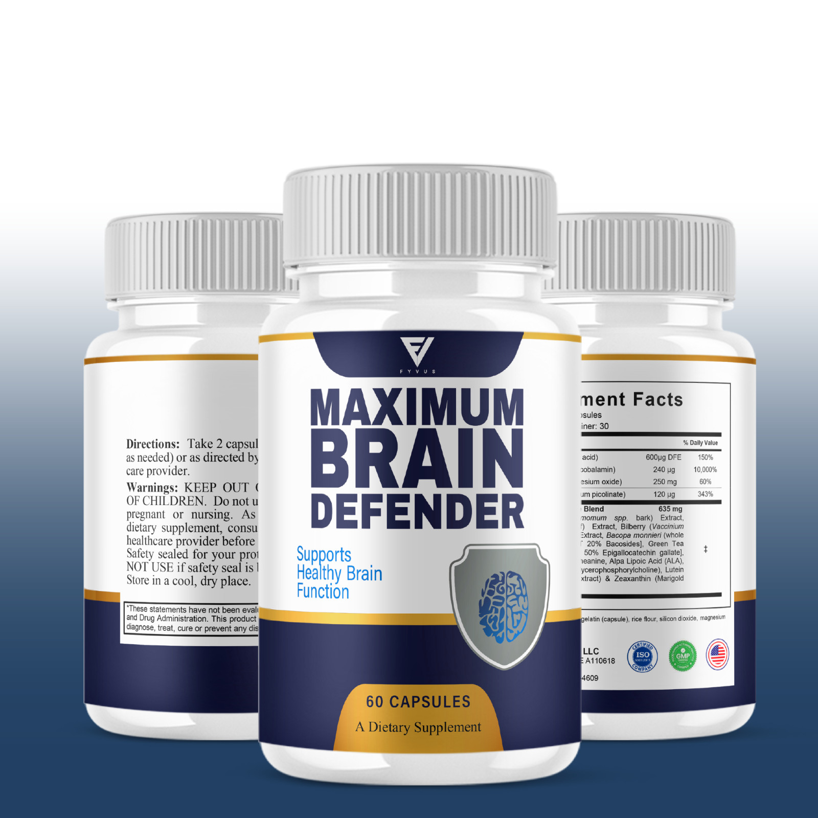 (5 Pack) Brain Defender Advanced Memory Support Supplement Pills (300 Capsules)