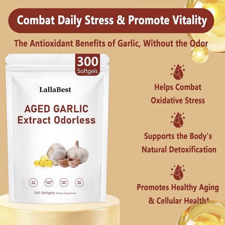 LallaBest Odorless Aged Garlic Extract 500mg 300 Softgels Gluten Free