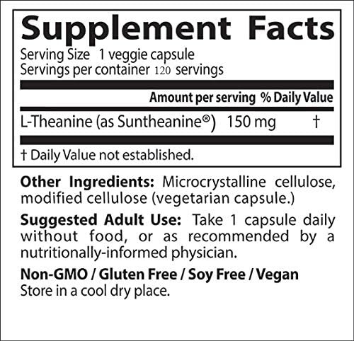 L-Theanine Contains Suntheanine 150 mg Reduce Stress Anxiety Sleep 120 Count