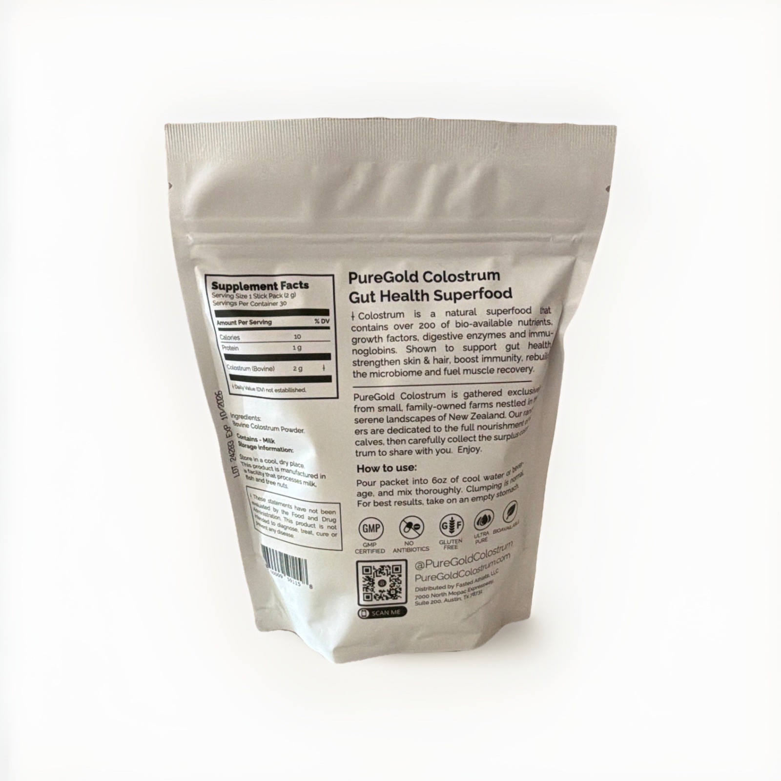 Fasted Athlete Grass-Fed Ultra Pure Colostrum Powder Unflavored 60g Gut Health