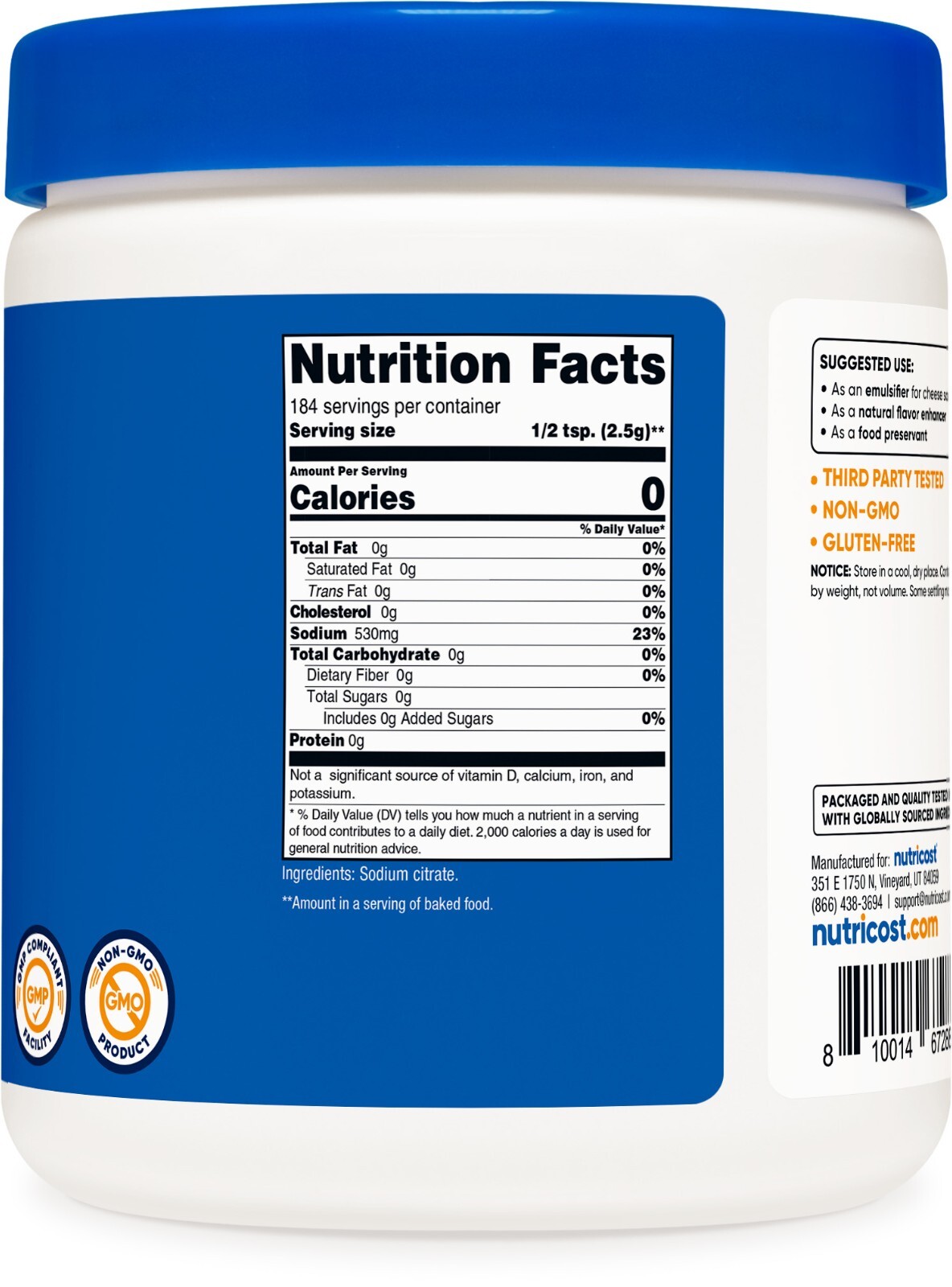 Nutricost Sodium Citrate Powder 1LB (16oz) – Food Grade, Non-GMO