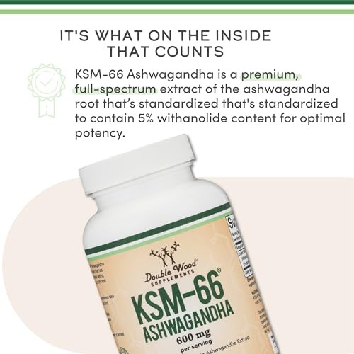 Double Wood Ashwagandha KSM-66 Organic Adaptogen Supplement for Stress Relief