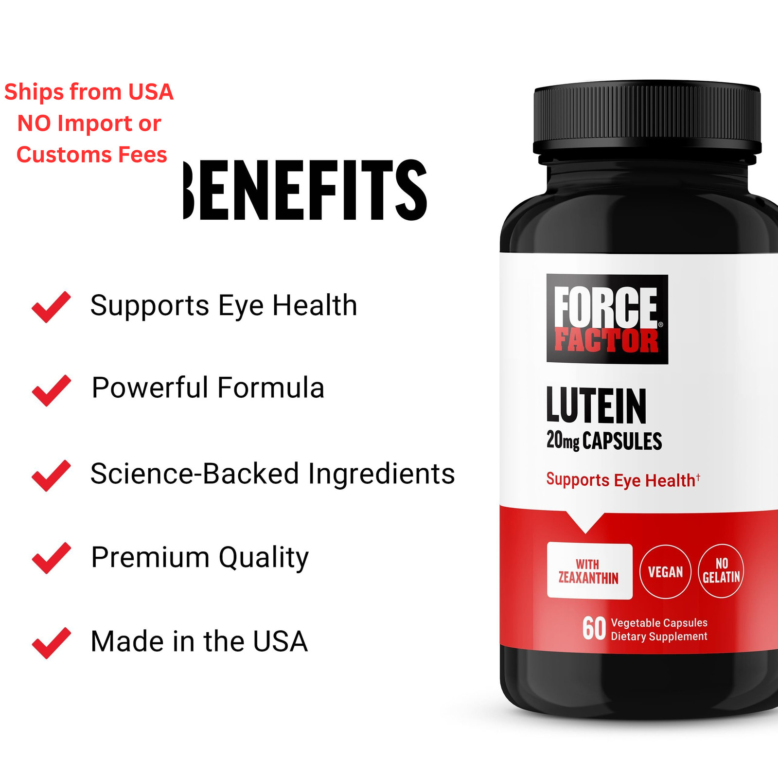Force Factor Lutein and Zeaxanthin Supplements, 60 Count (Pack of 1),