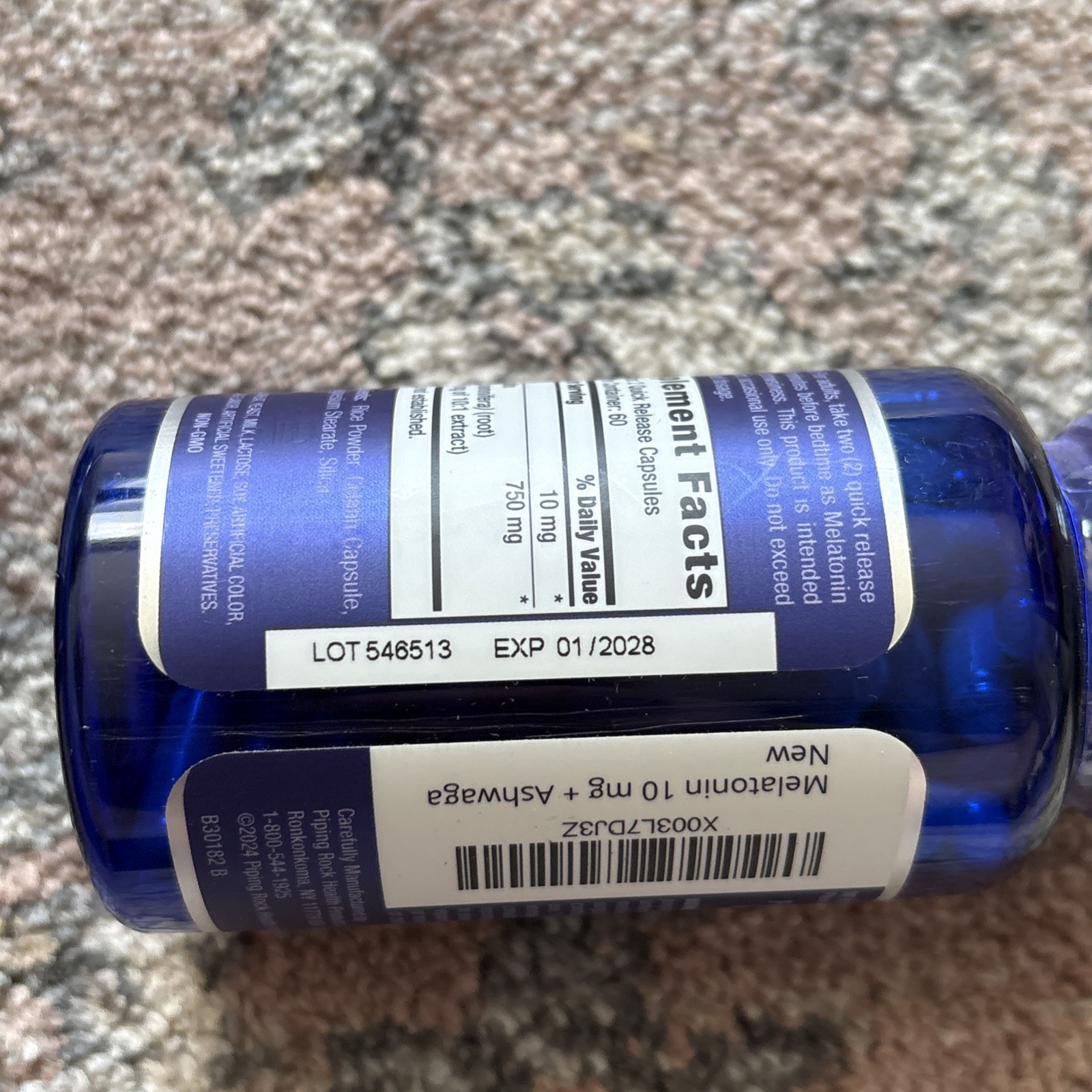 Piping Rock Melatonin 10 mg with Ashwagandha – 120 Capsules (Lot of 2)
