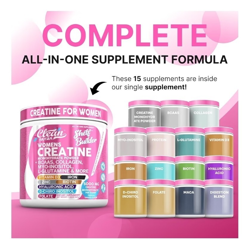 Women’s Creatine Powder w/ BCAAs, Collagen, Inositol – Clean Nutra Shelf Builder
