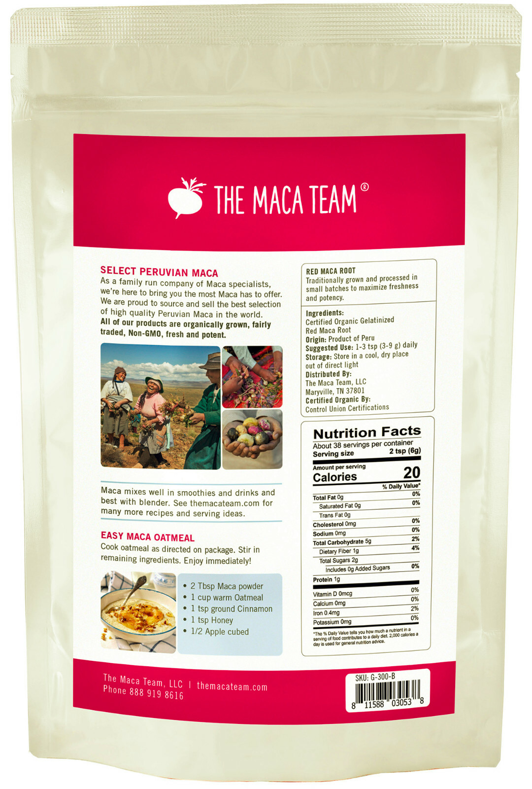 Gelatinized Red Maca Root Powder – Certified Organic, Fair Trade, GMO-Free