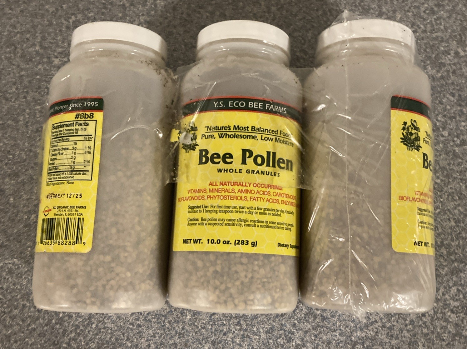 YS Organic Bee Farms Low Moisture Bee Pollen Whole Granules, 10 Ounces 3Pack