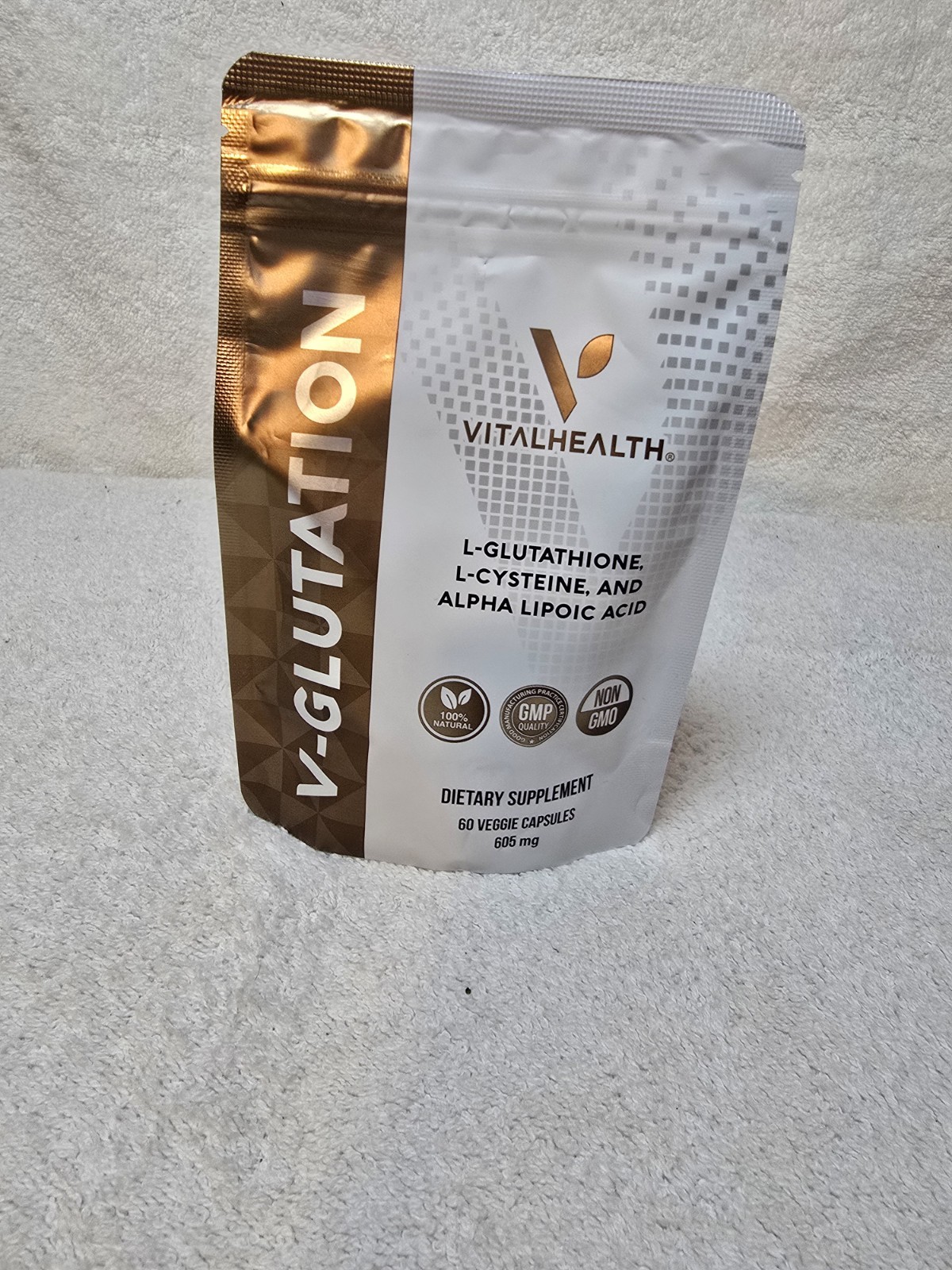 VitalHealth V-Glutation L-Glutathione w/ Vitamin C 60 Veggie Caps Non-GMO 605mg