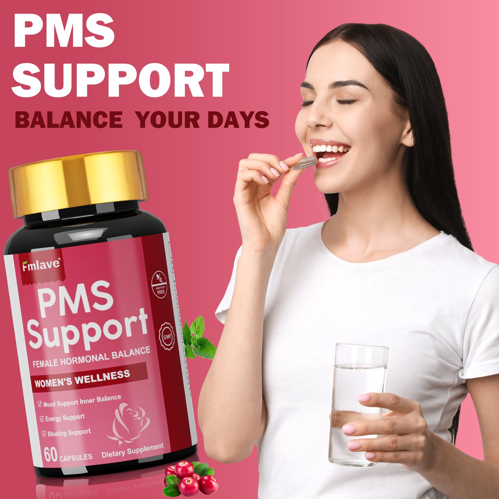 PMS Support Supplement for Women with PMS Relief Hormone Balance Period 60 caps