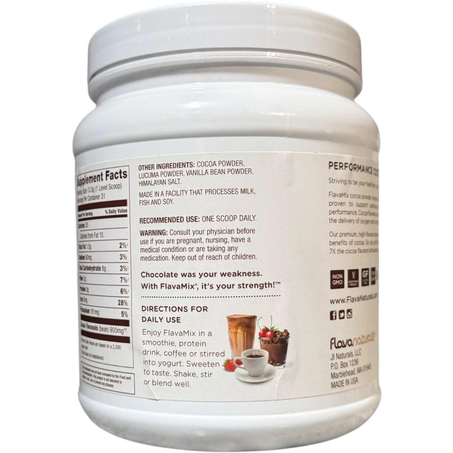 FLAVAMIX Performance Cocoa Powder 900mg Flavanols 14.5oz 31 Servings BB 11/2027