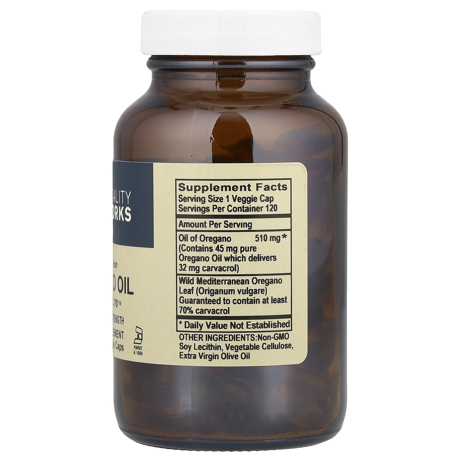 Vitality Works Oregano Oil Carvacrol 70 120 Liquid Veggie Caps Vegetarian