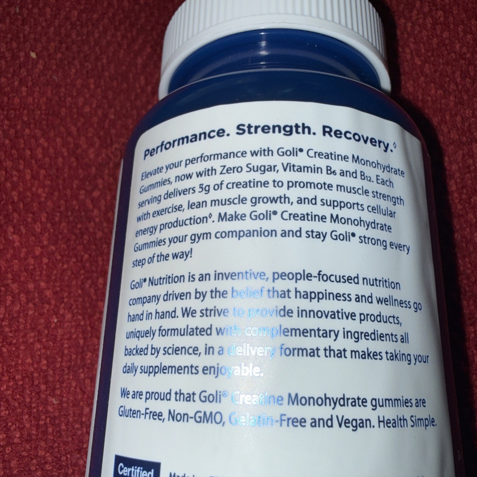 Goli Nutrition Creatine Monohydrate Gummies Zero Sugar 60 Gluten-Free Vegan Keto