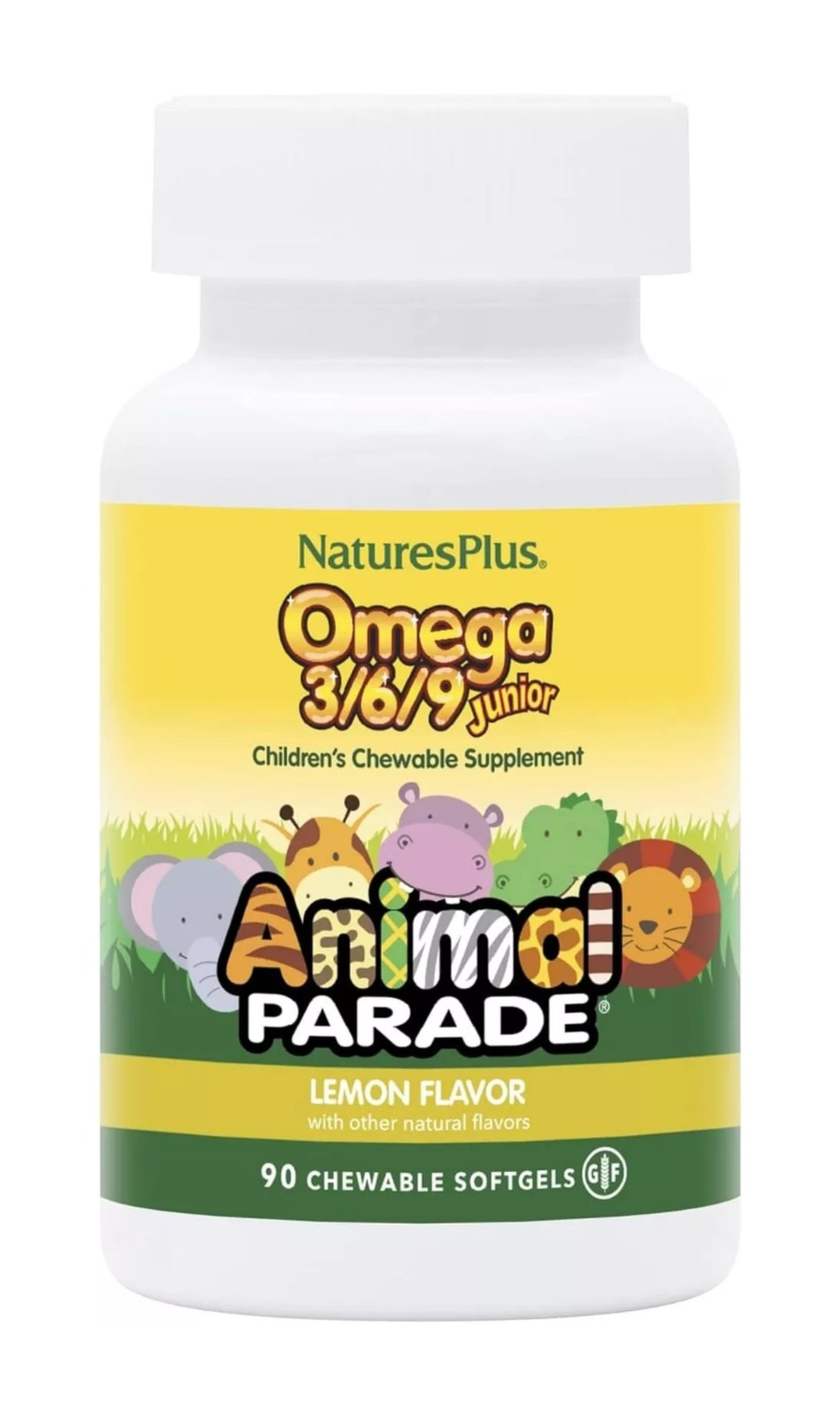 Natures Plus Animal Parade Omega 3-6-9 Junior – 90 Softgels-Natural Lemon Flavor