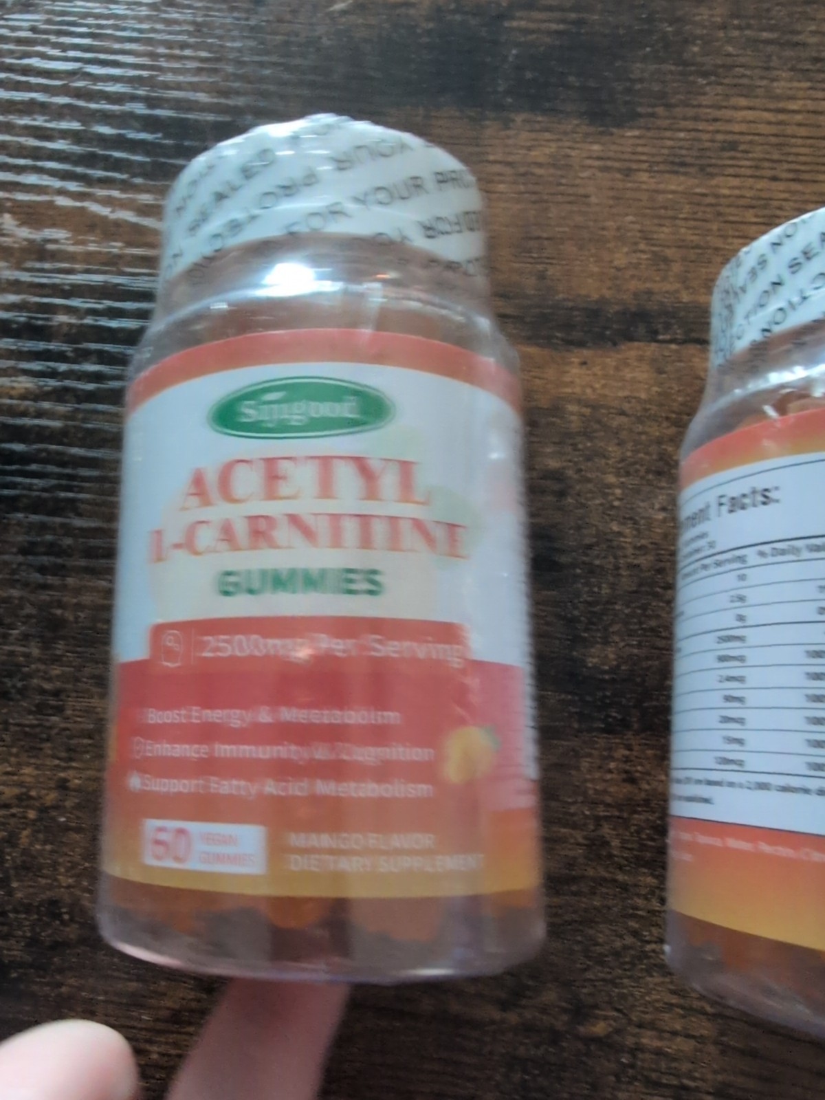 Suppgood Acetyl L Carnitine Gummies Dietary Supplement Mango 2500mg Vegan Sealed