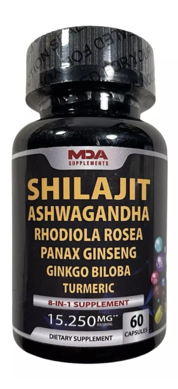 MDA Supplements 8-in-1 Supplement – Shilajit/Ashwagandha… – 60 caps – Exp 6/26