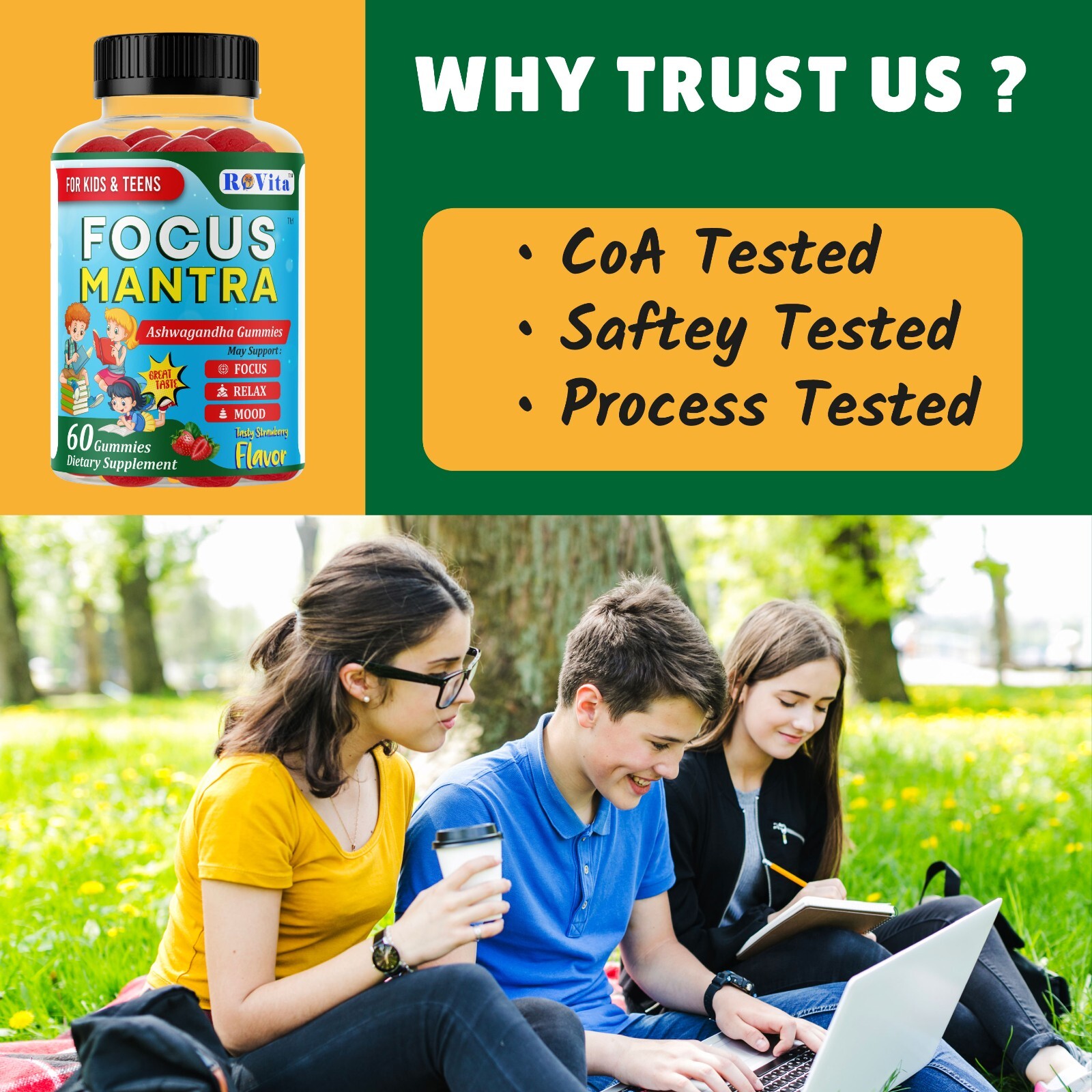 Focus Mantra Ashwagandha Brain Booster Gummies for Kids & Teens -Focus, Mood