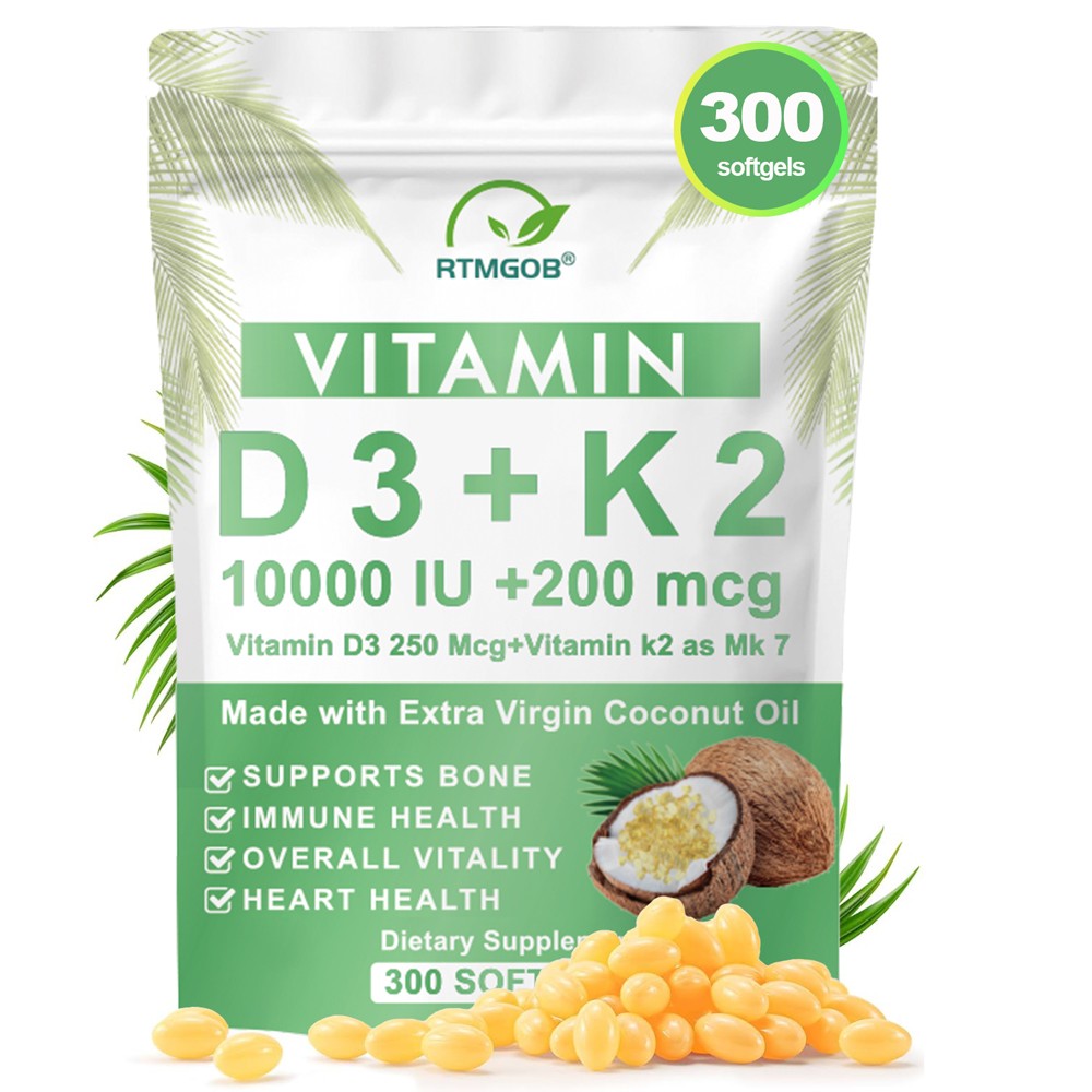 Vitamin D3 250 Mcg + Vitamin K2 as Mk7 10000 IU + 200 mcg Dietary Supplements