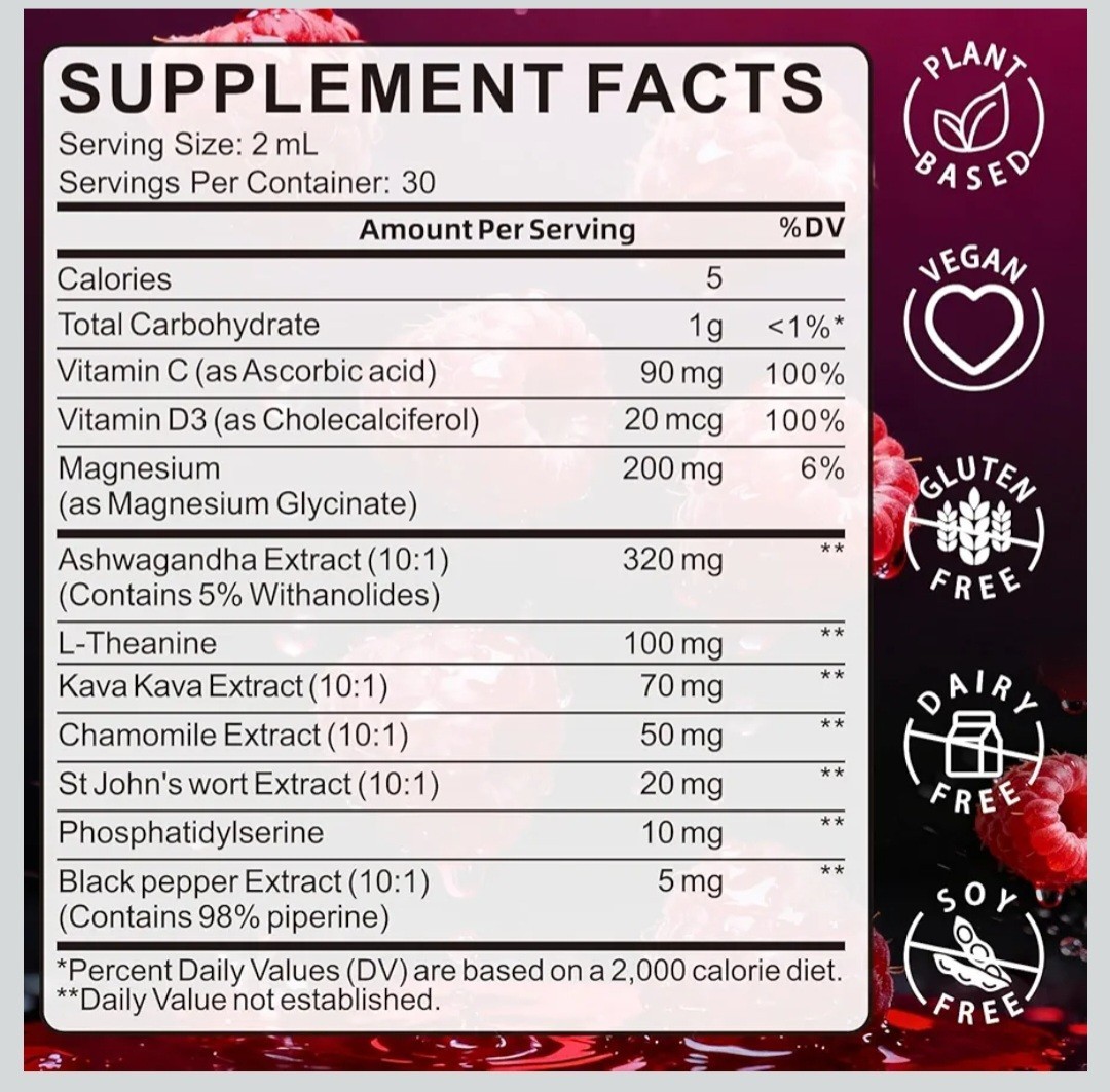 WellBloom Cortisol Liquid Drops Stress Sleep Support Raspberry 2 fl oz
