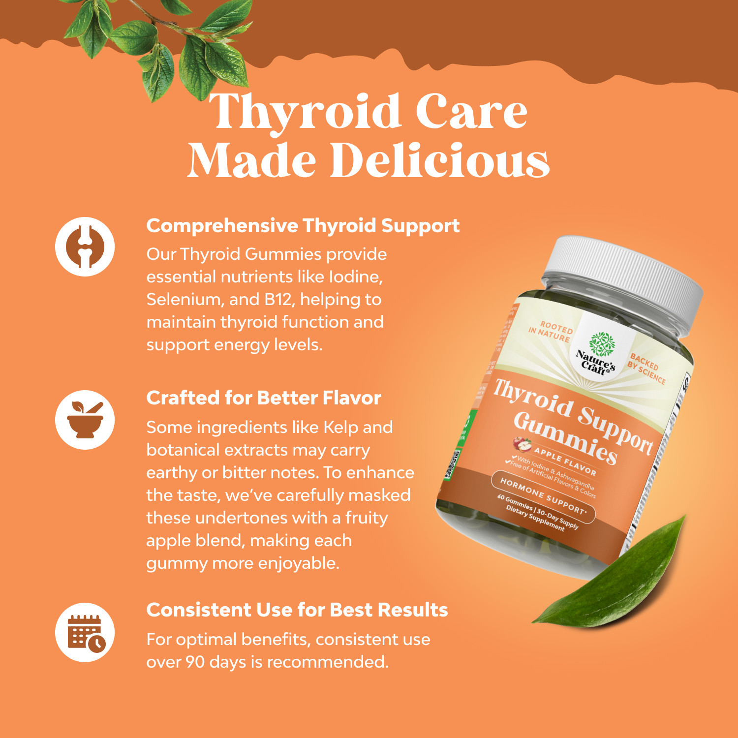 Vegan Thyroid Gummies with Sea Moss for Comprehensive Thyroid Support 60ct
