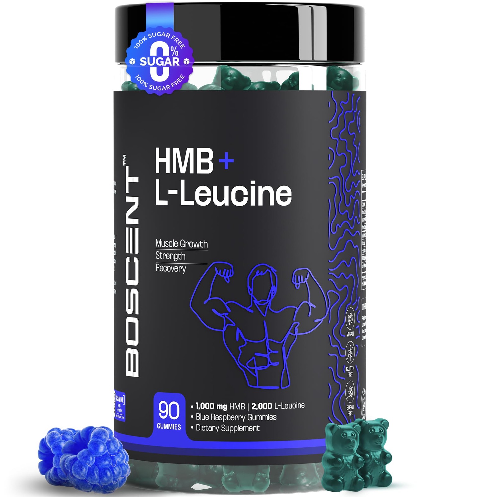 BOSCENT HMB and L-Leucine Gummies – 3000mg Muscle 1 Count (Pack of 90), Amber