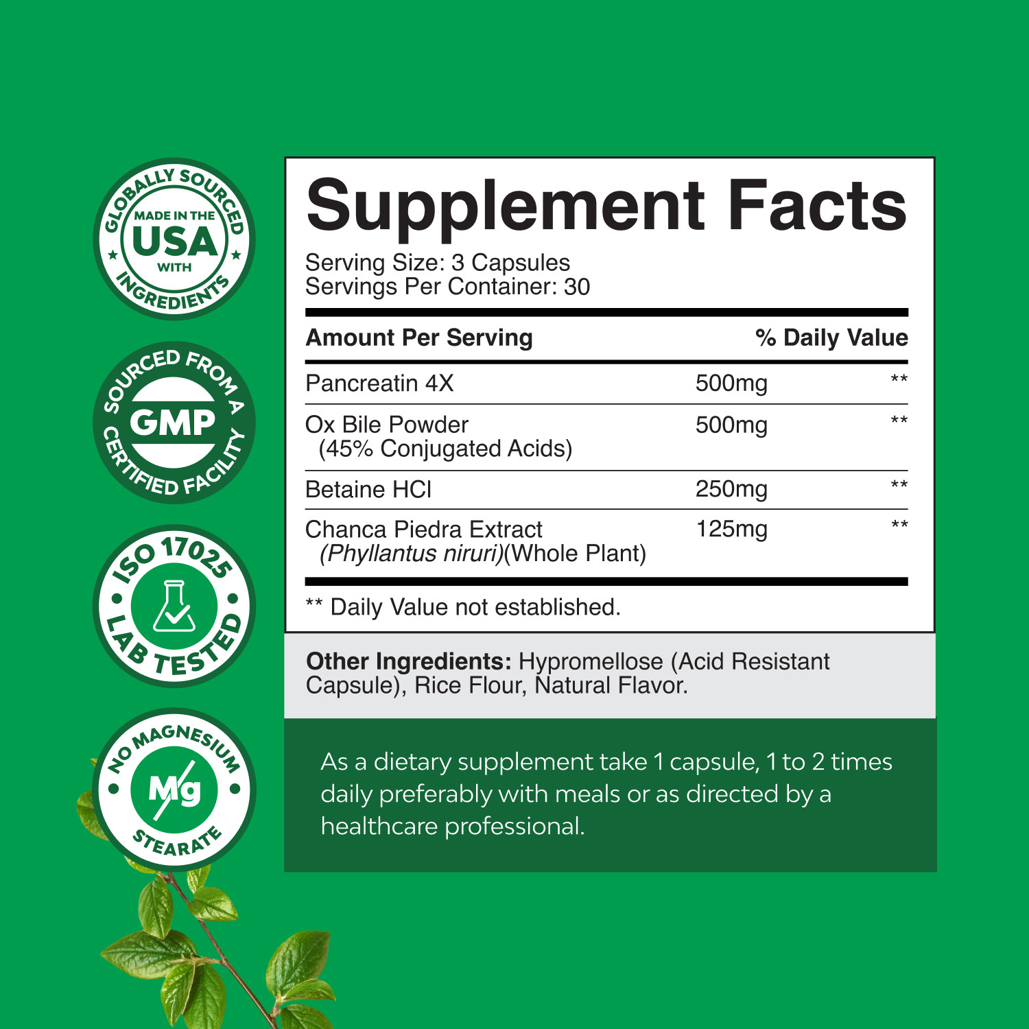 Ox Bile Salts for Gallbladder Support – Purified Bile Salts Supplement 90ct