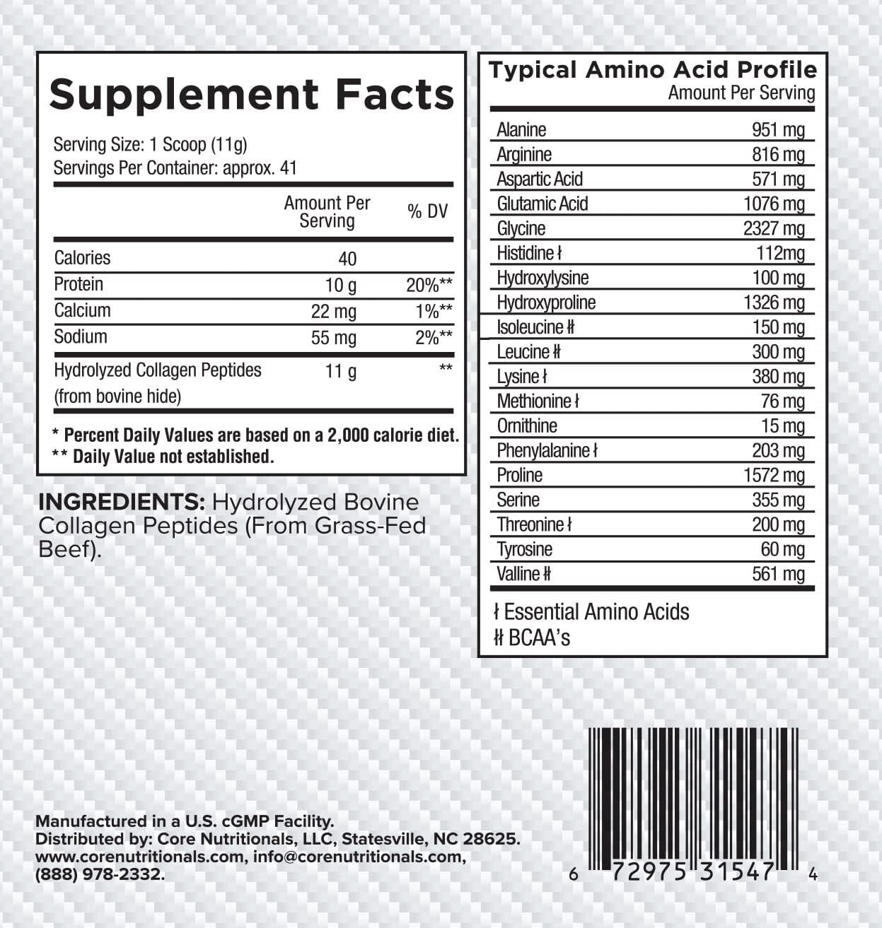 Core Nutritionals Collagen Grass Fed Bovine Collagen Peptides 35 Ser Peach Mango