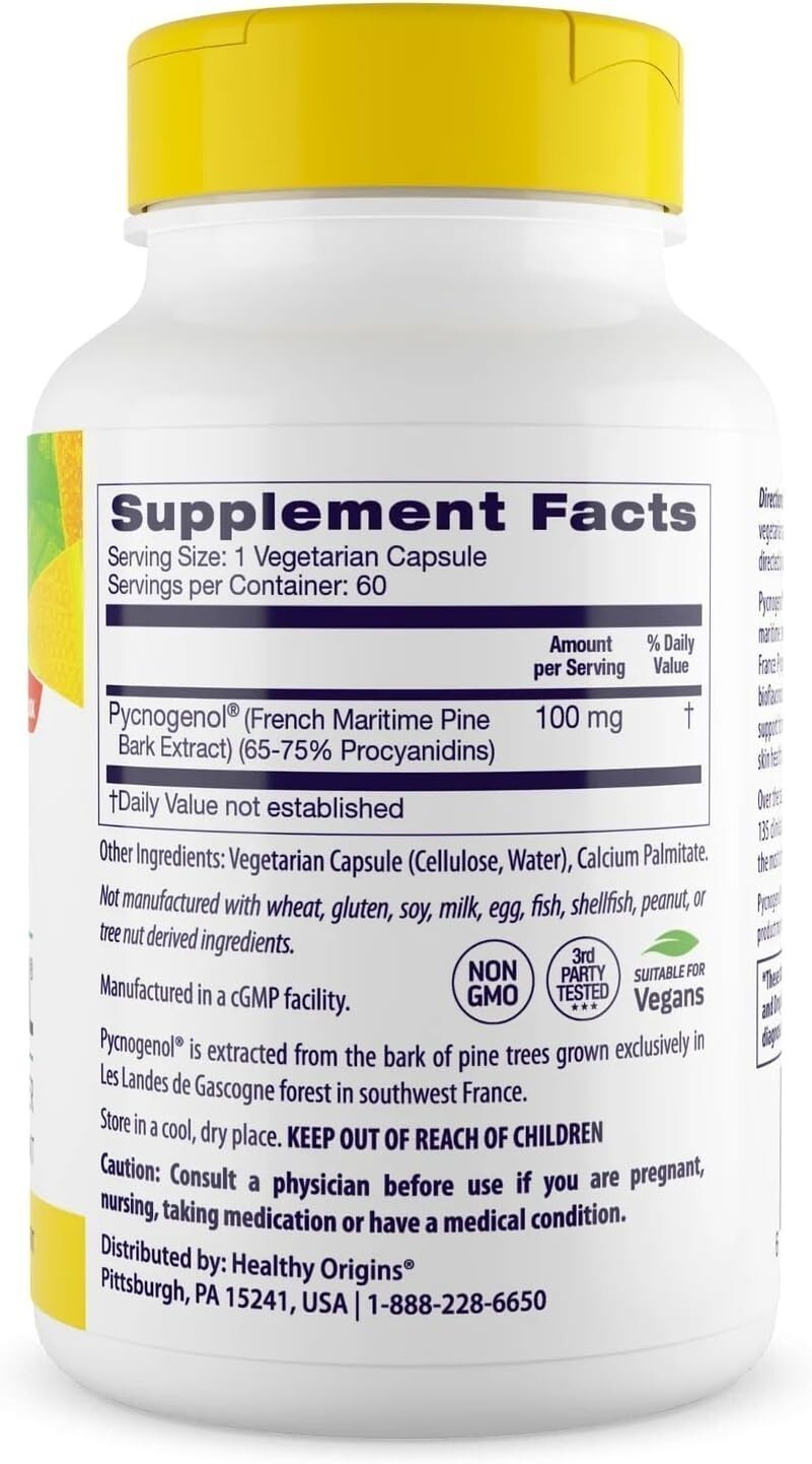 1-3 pack Healthy Origins Pycnogenol 100 mg | 120 Veggie Capsules- NEW