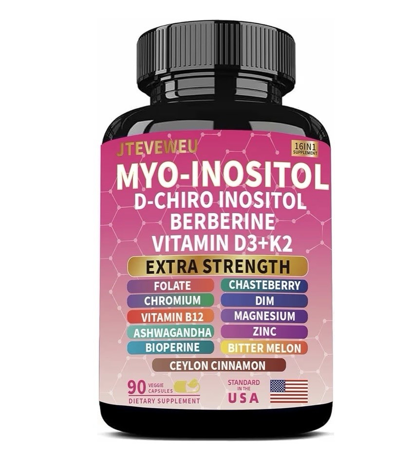 JTEVEWEU Myo-Inositol D-Chiro Inositol Berberine Vitamin D3 K2 90 Capsules Women