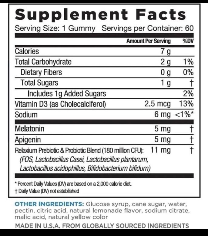 RELAXIUM Sleep Quick Gummies – Sleep Aid Support – Yummy Lemon – 60 Gummies