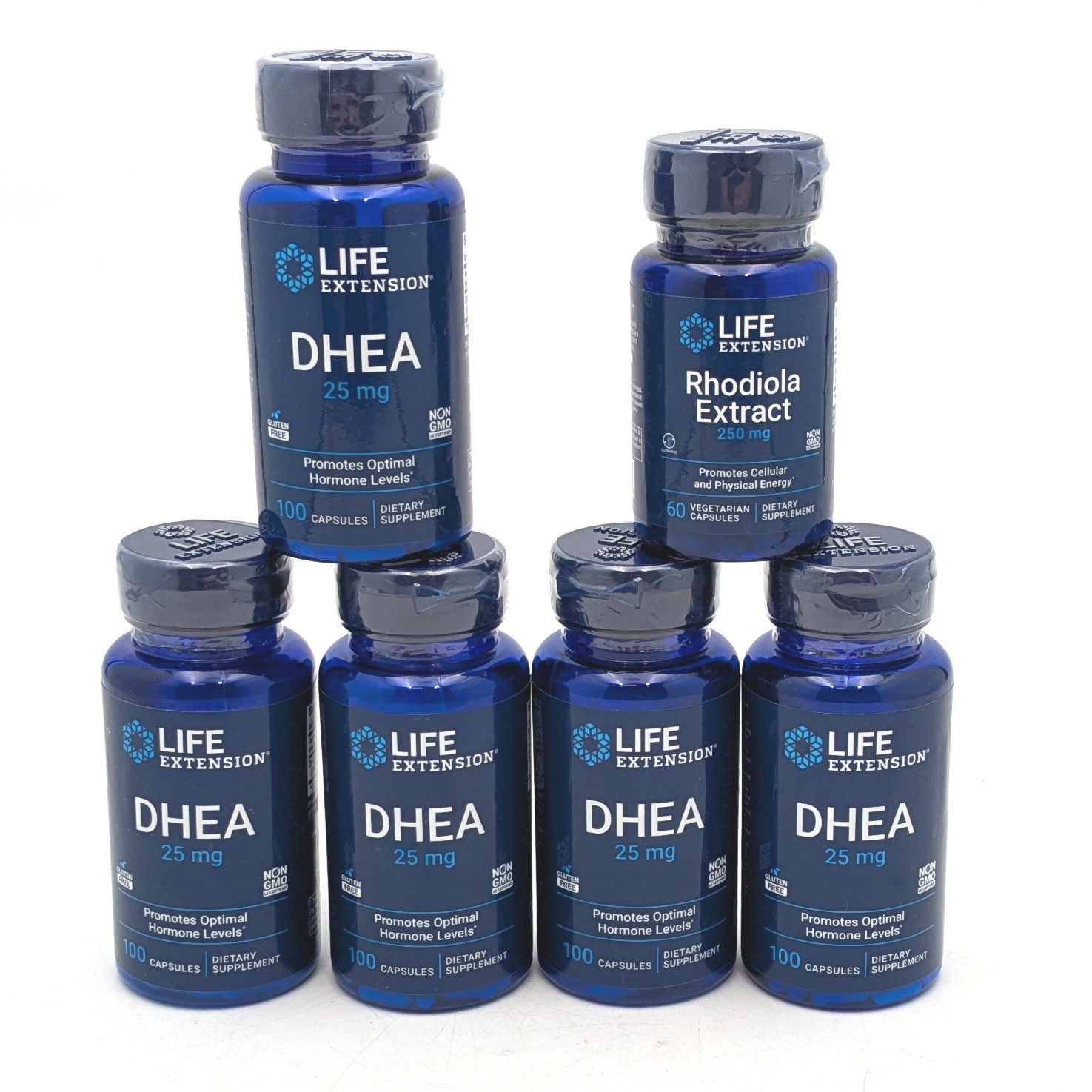 Life Extension DHEA and Rhodiola Extract Dietary Supplements Lot of 6