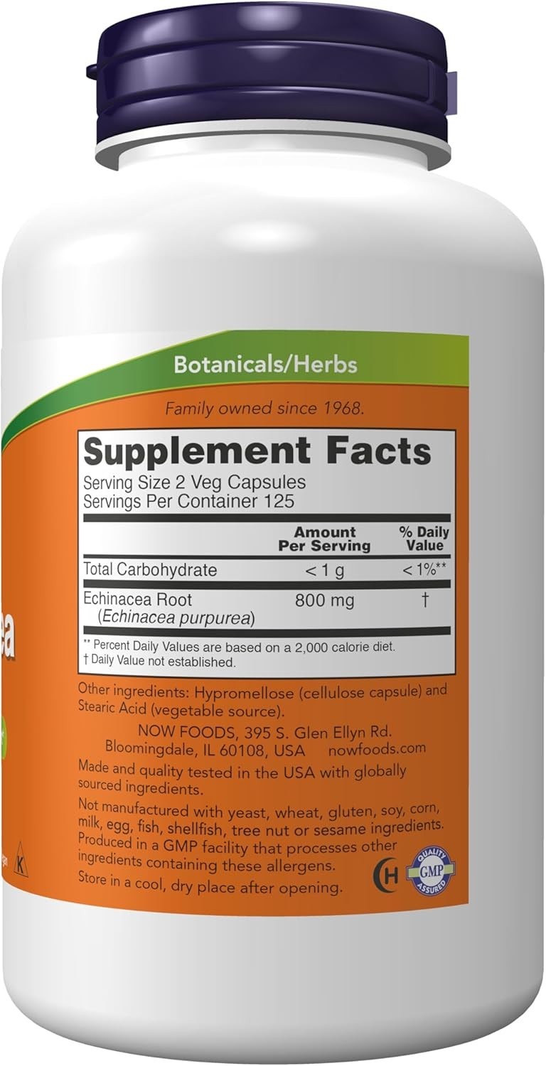 NOW Food Supplements, Echinacea 400 mg, Immune Support, 250 Veg Capsules, 6/26