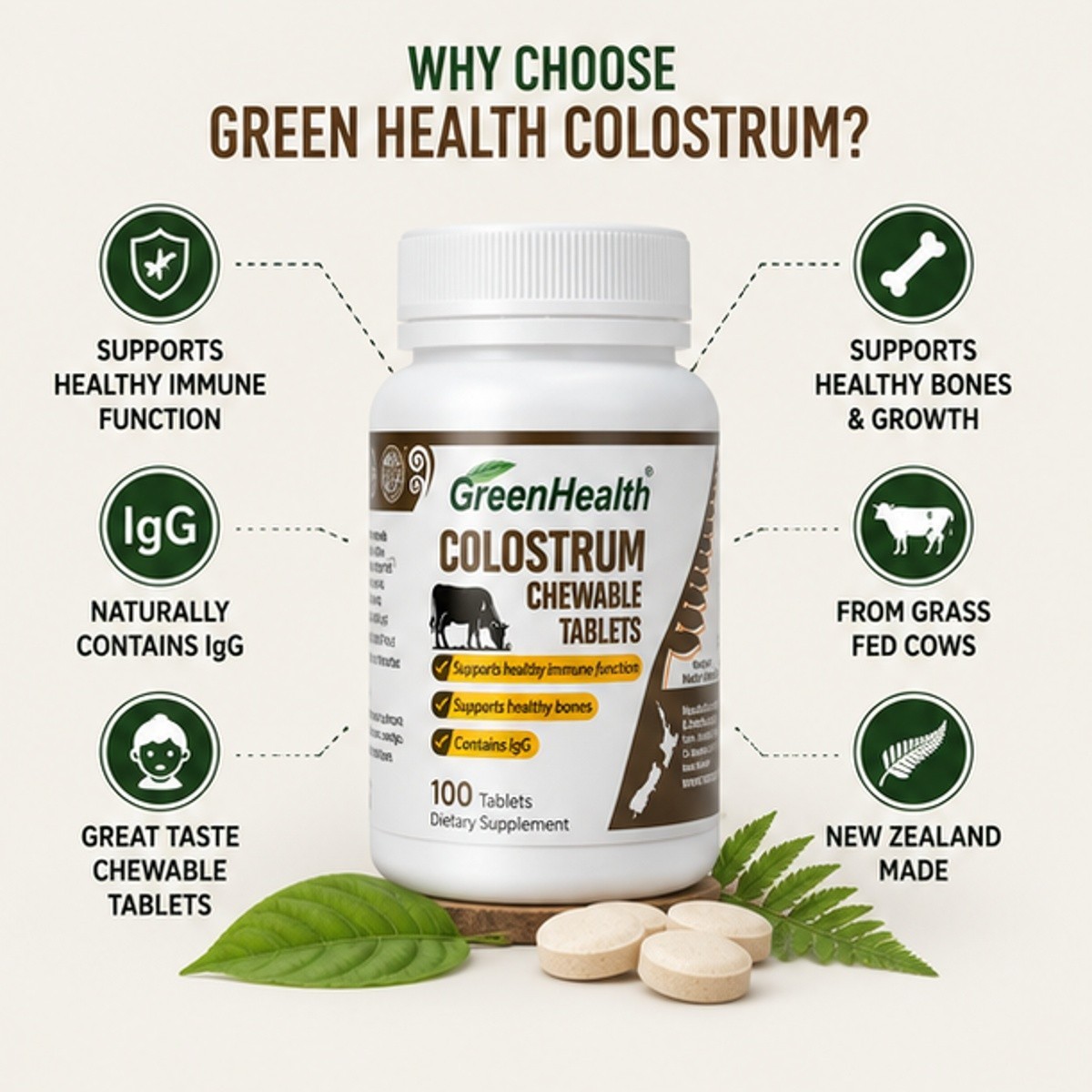 New Zealand Colostrum 100 Chewable Tablets