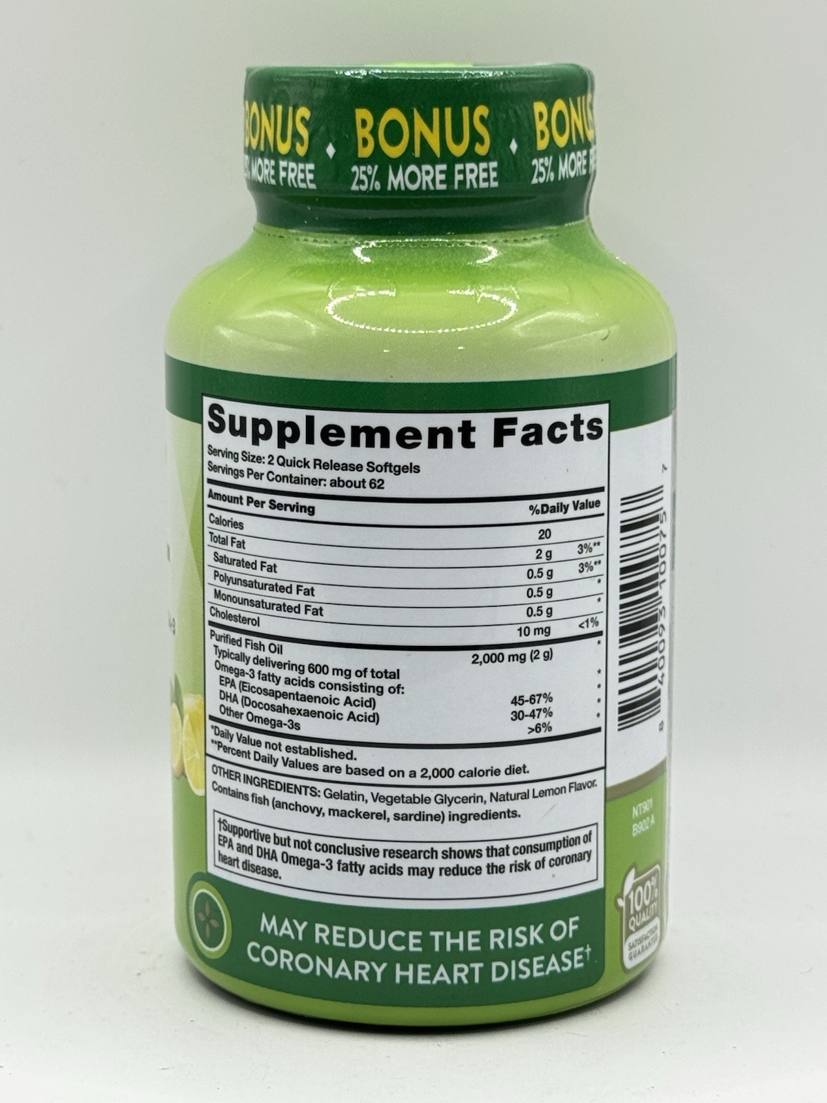 Nature’s Truth Fish Oil 2000mg, Lemon 125 Quick Release Softgels Exp 09/2026