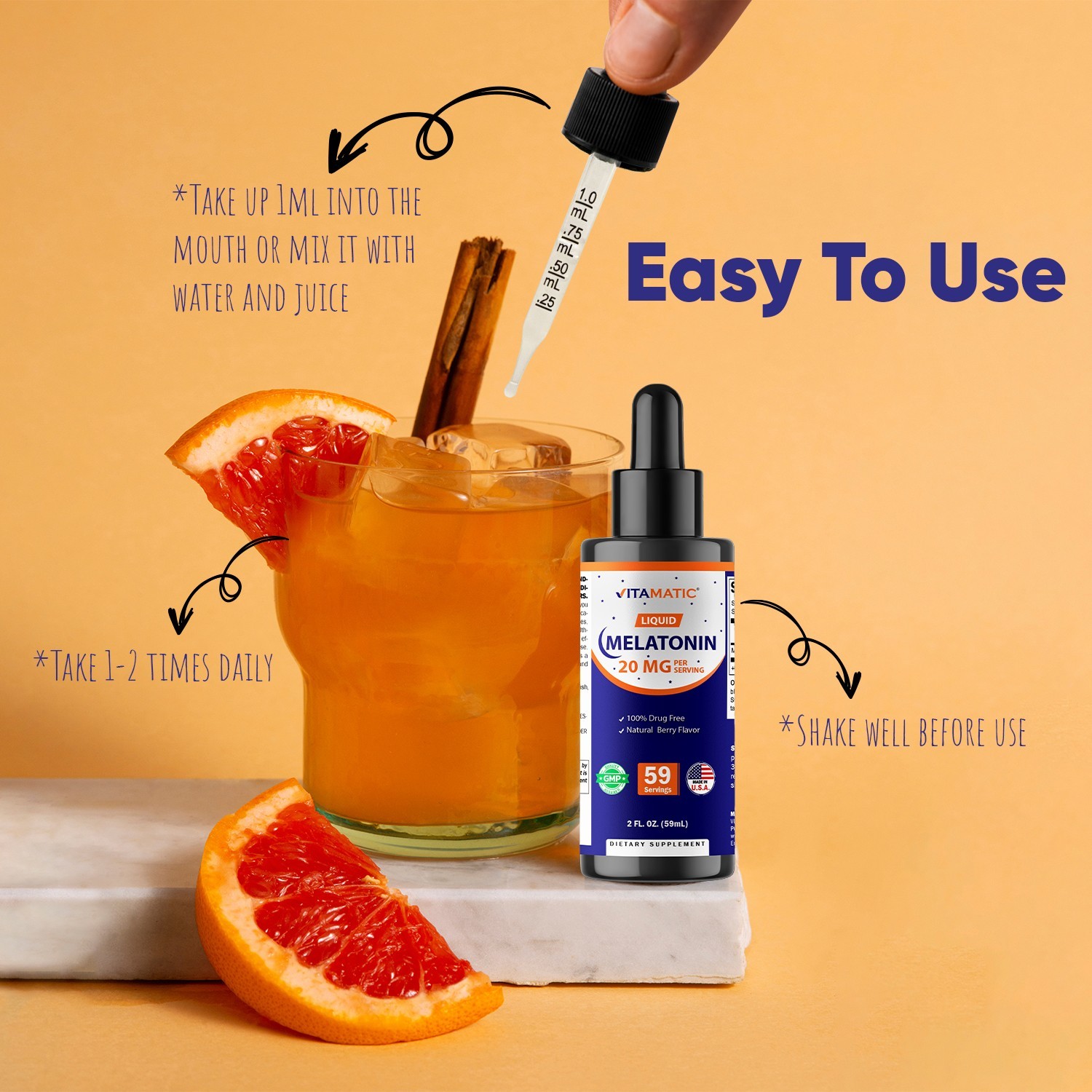 Vitamatic Melatonin 20mg Liquid Drops – 2 Fluid Ounce (59ml)