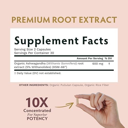 Vegan Ashwagandha KSM 66 Root Powder 600mg 60 Capsules Focus Mood