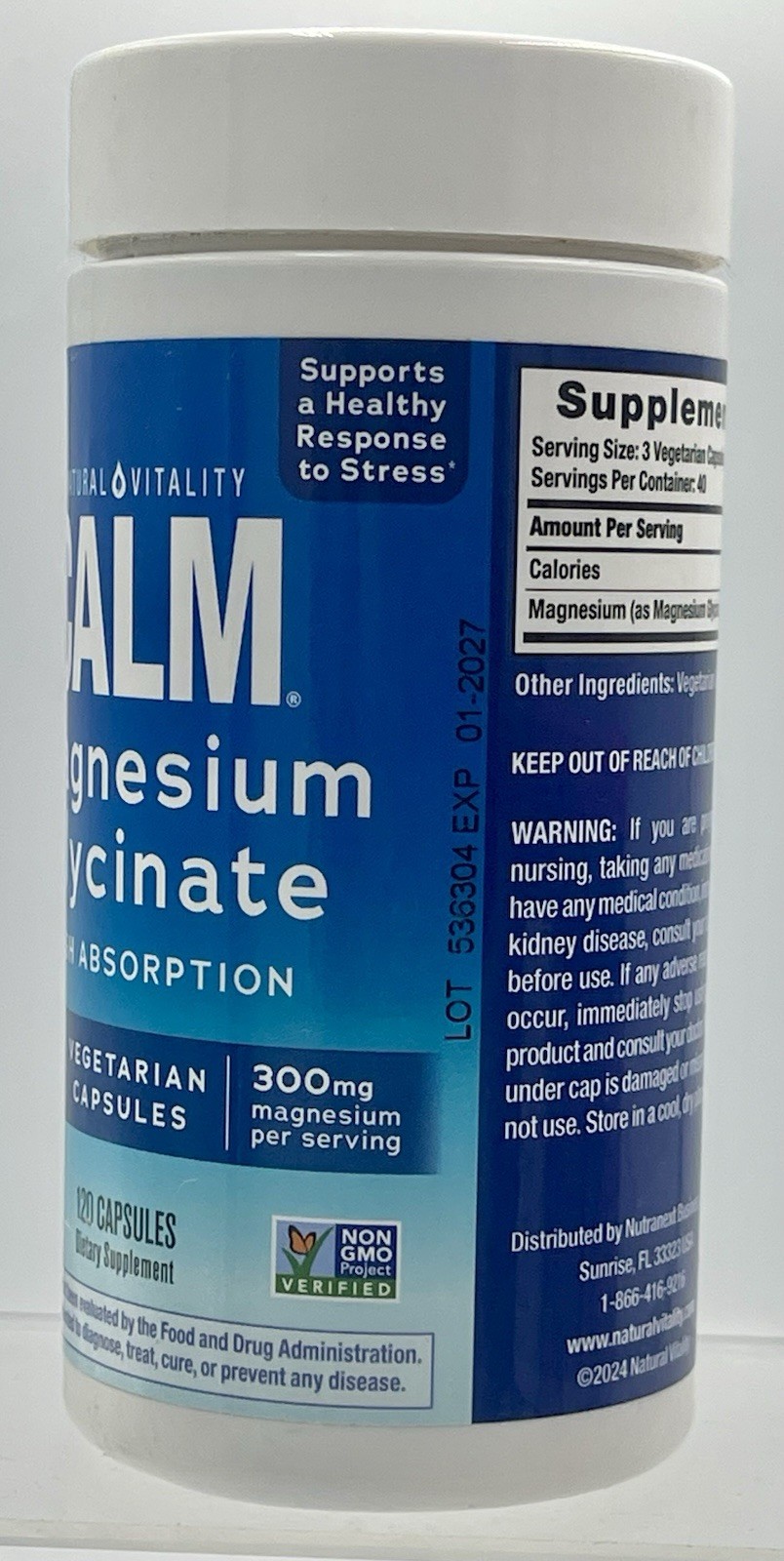 Natural Vitality CALM Magnesium Glycinate 300mg 120 Capsules EXP 01/27