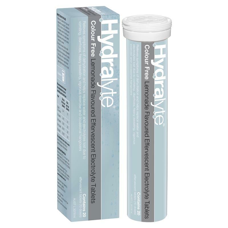 Hydralyte Color Free Lemonade Flavored Effervescent Electrolyte 20 Tablets