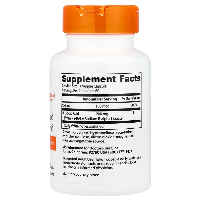 Doctor’s Best Stabilized R-Lipoic Acid BioEnhanced Na-RALA 200 mg – 60 Caps