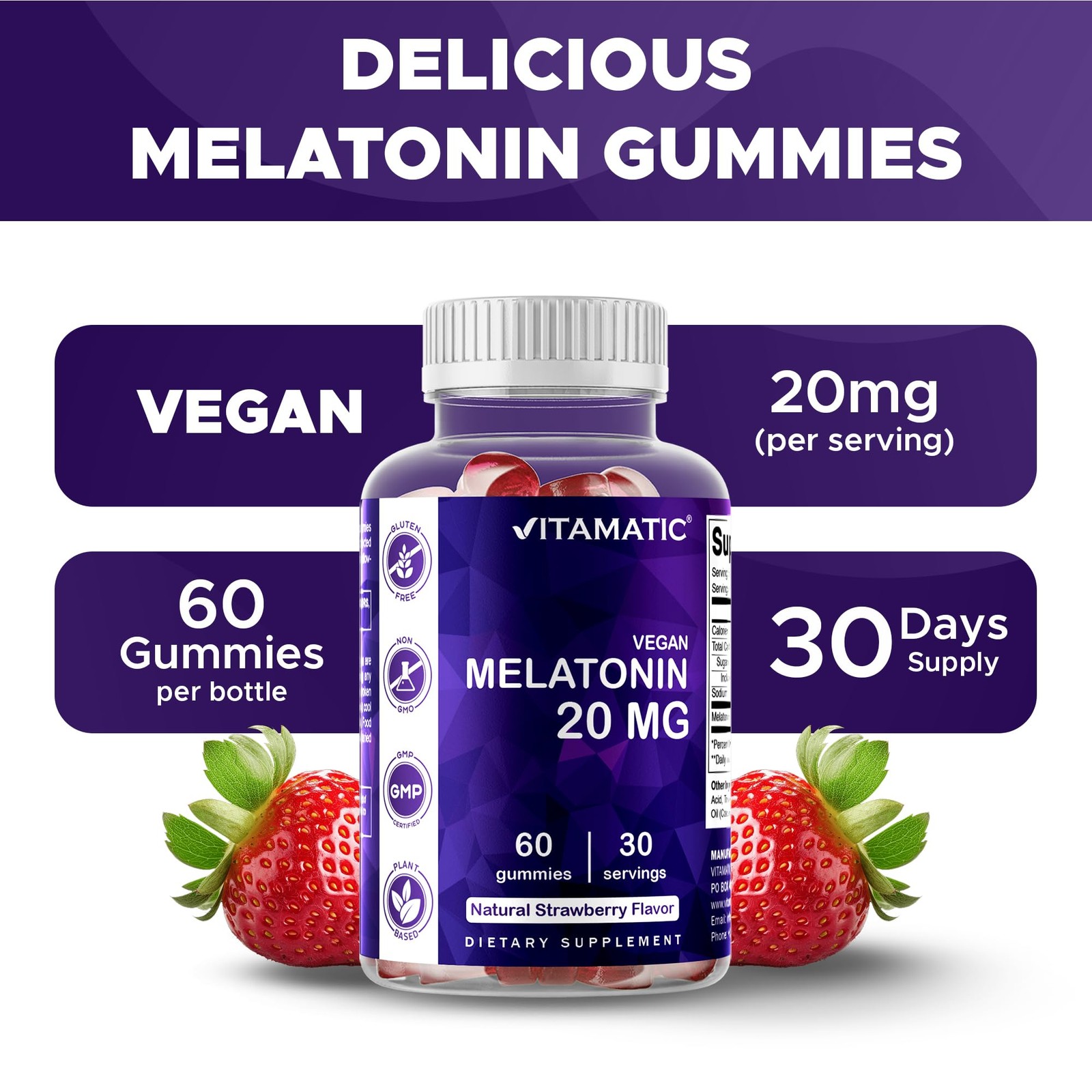 Vitamatic Melatonin 20mg Gummies for Adults, 30 Servings 60 Count (Pack of 1)