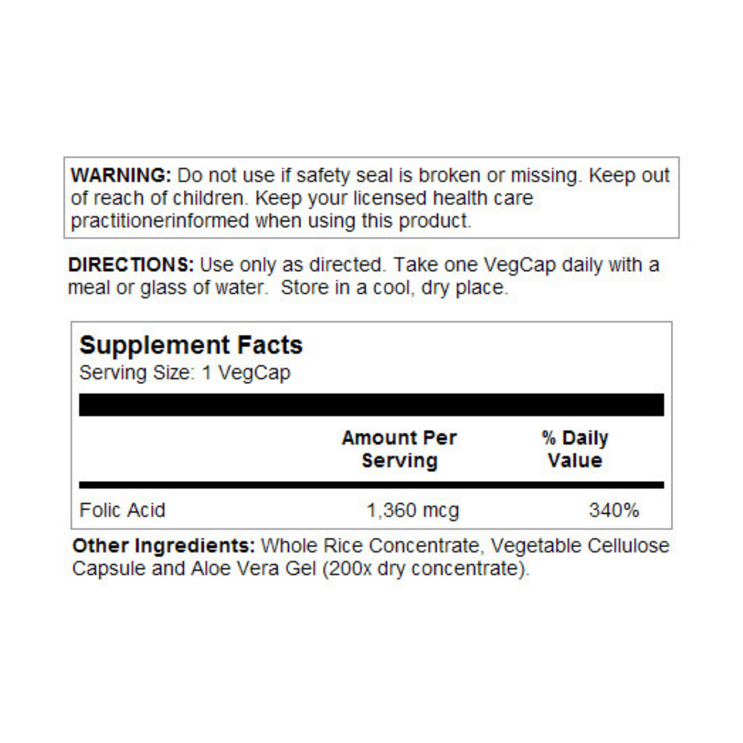 Solaray Folic Acid Capsules, 1360mcg | 100 Count