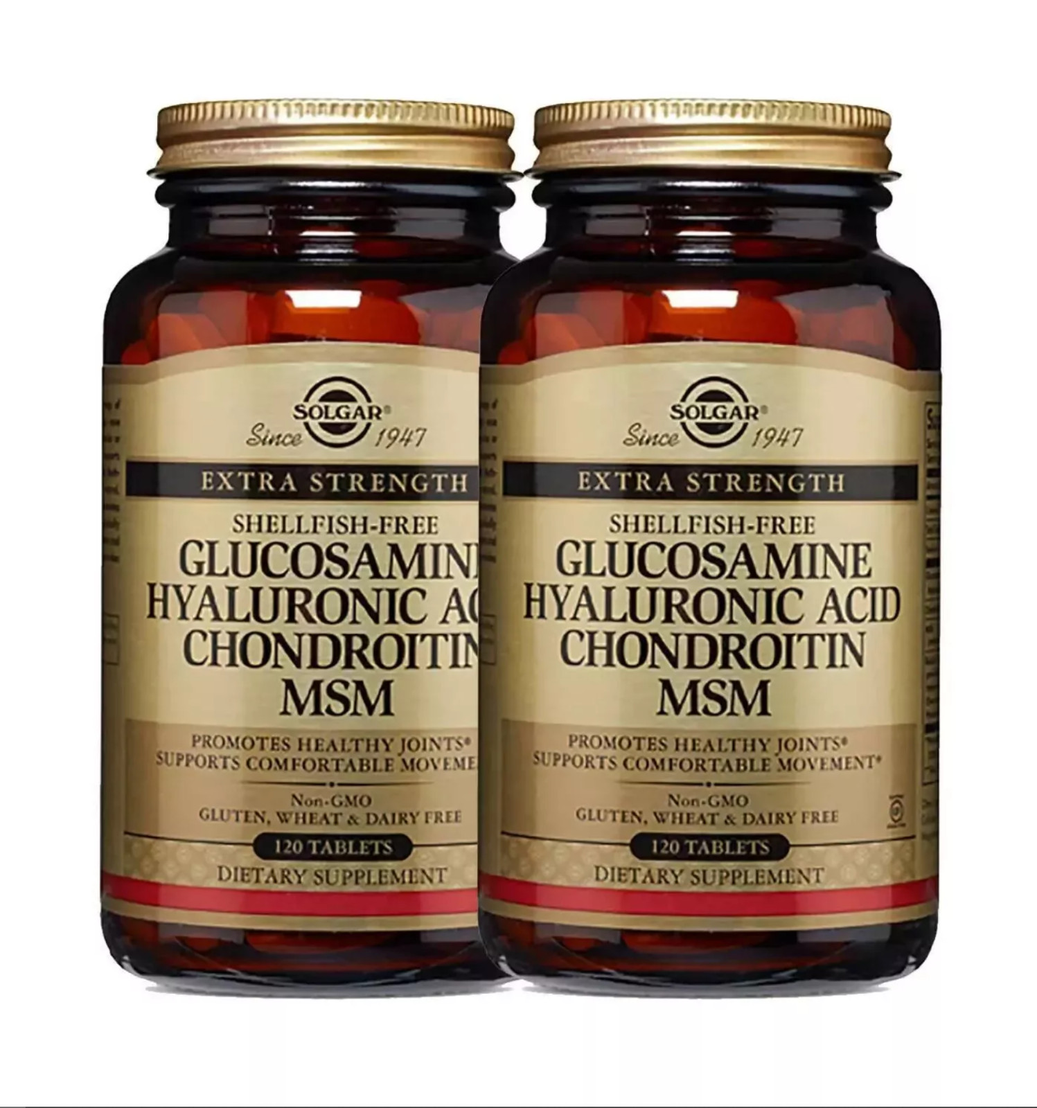 2 x Solgar Glucosamine Hyaluronic Acid Chondroitin MSM Shellfish Free 120 Tabs